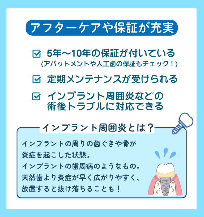 インプラントのアフターケアが充実