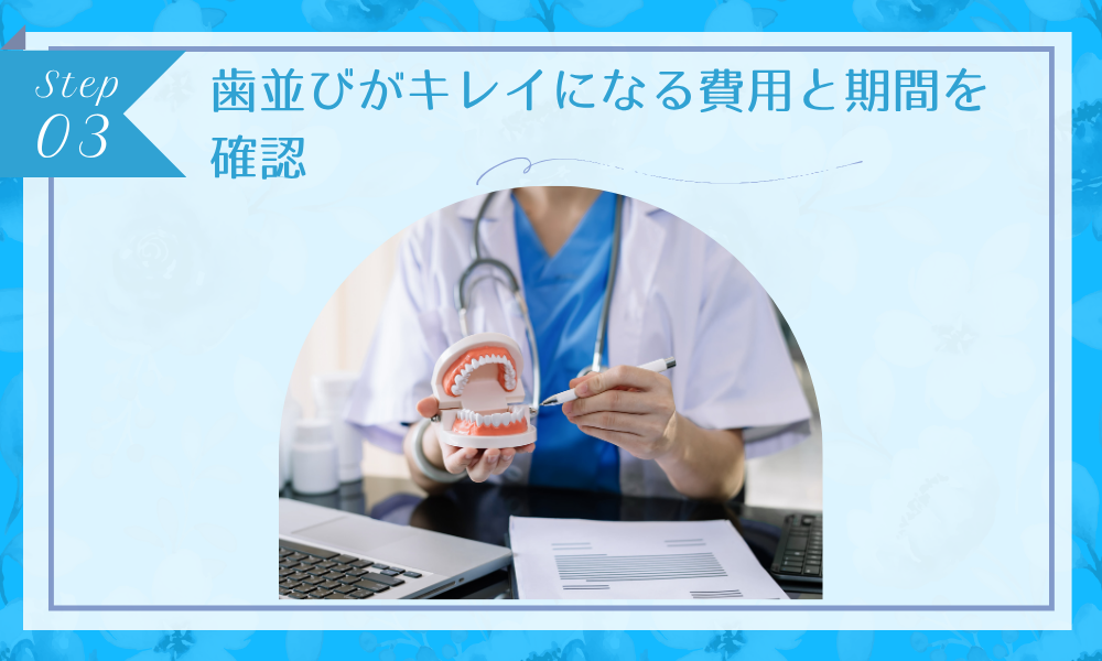 ステップ3：歯並びがキレイになる費用と期間を確認