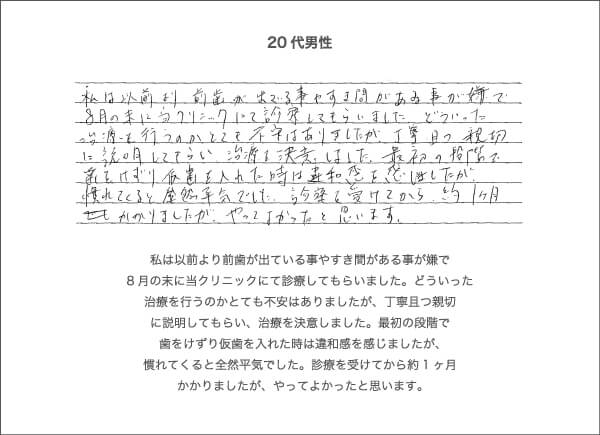 以前より前歯が出ていることやすき間があることが嫌で8月の末に当クリニックにて診療してもらいました。